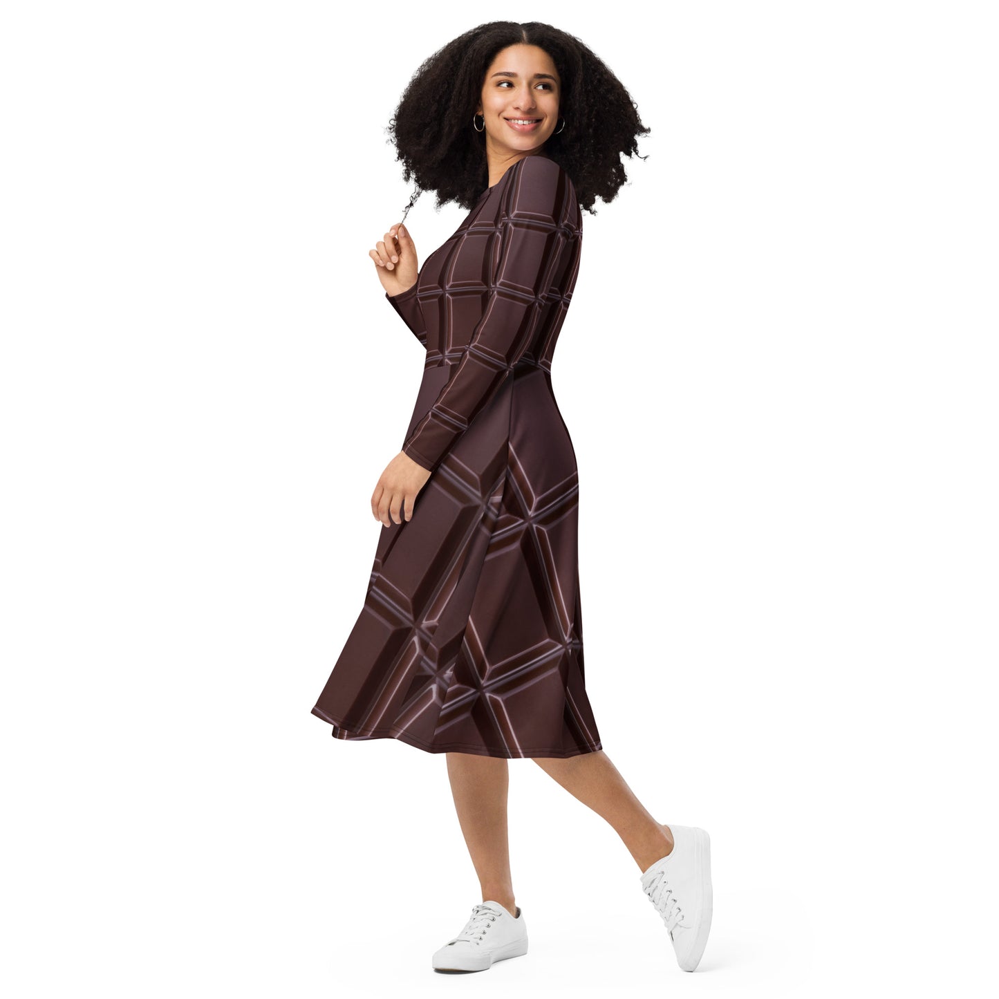 All-over Chocolate | long sleeve midi dress