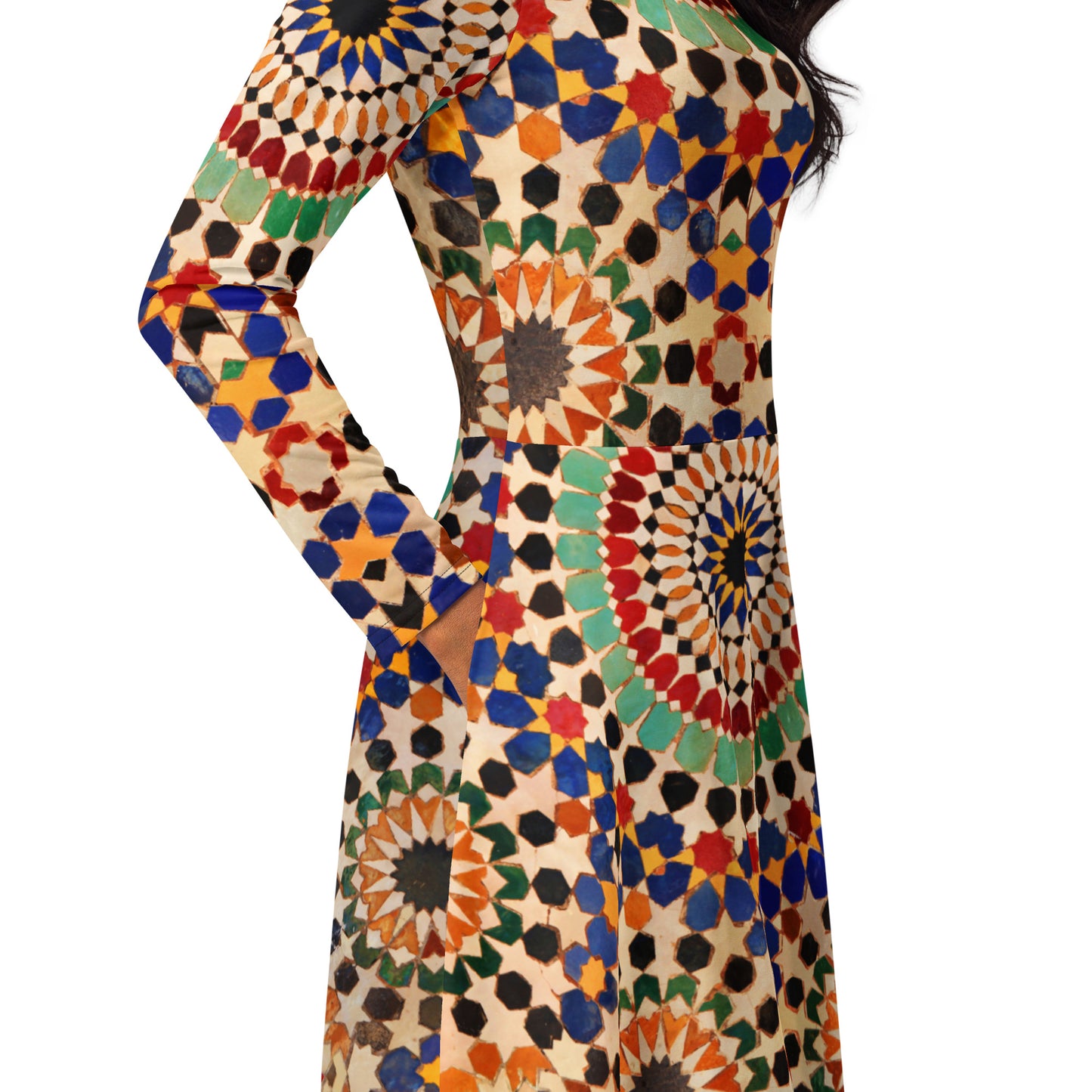 All-over print long sleeve midi dress